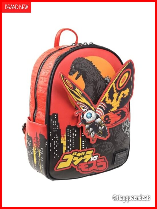 Kaiju Faux Leather Midsize Backpack Moving Mothra Applique Loungefly main image 6